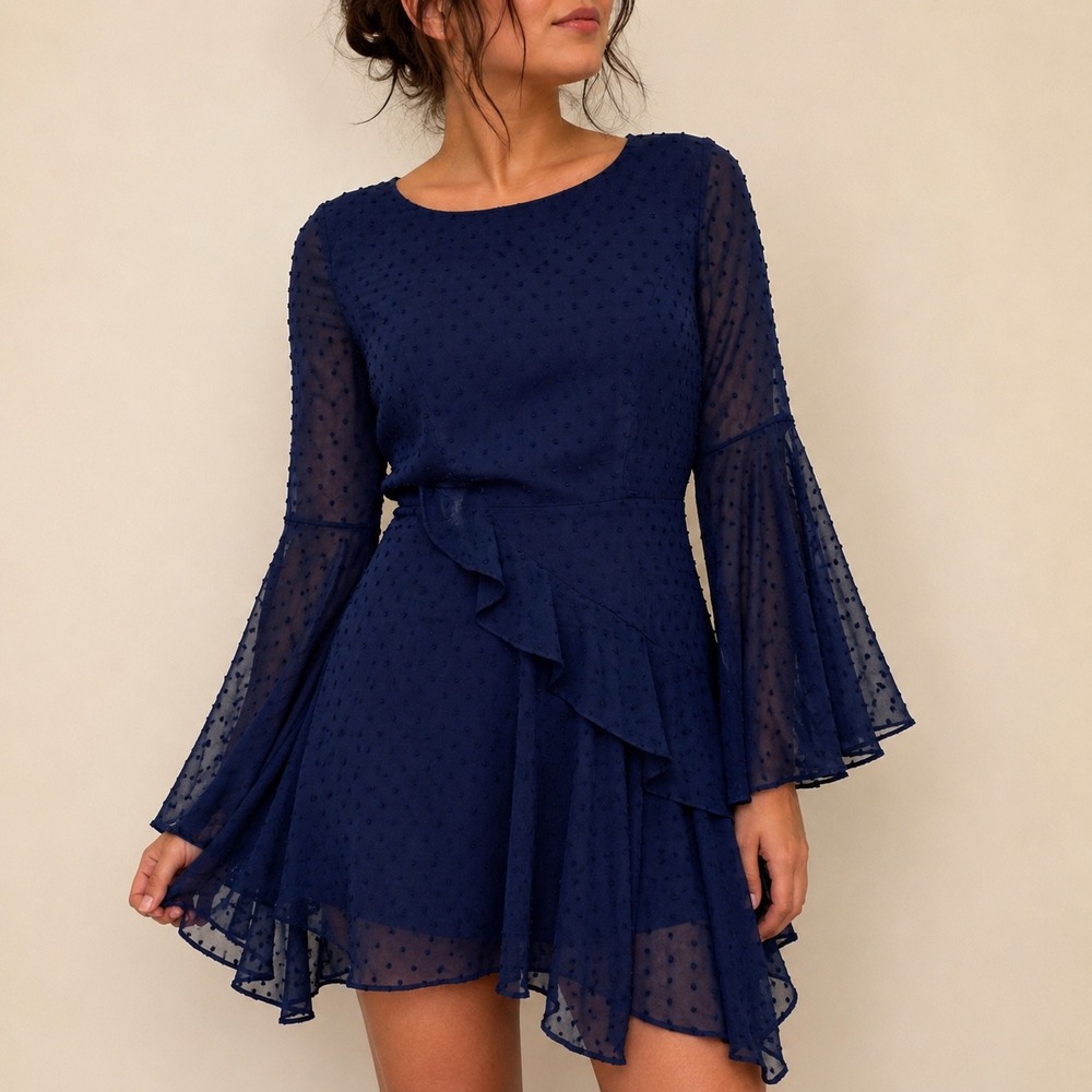Altar'd State Navy‎ Blue Mini Dress Swiss Dot Ruffle Small Coquette Fairycore